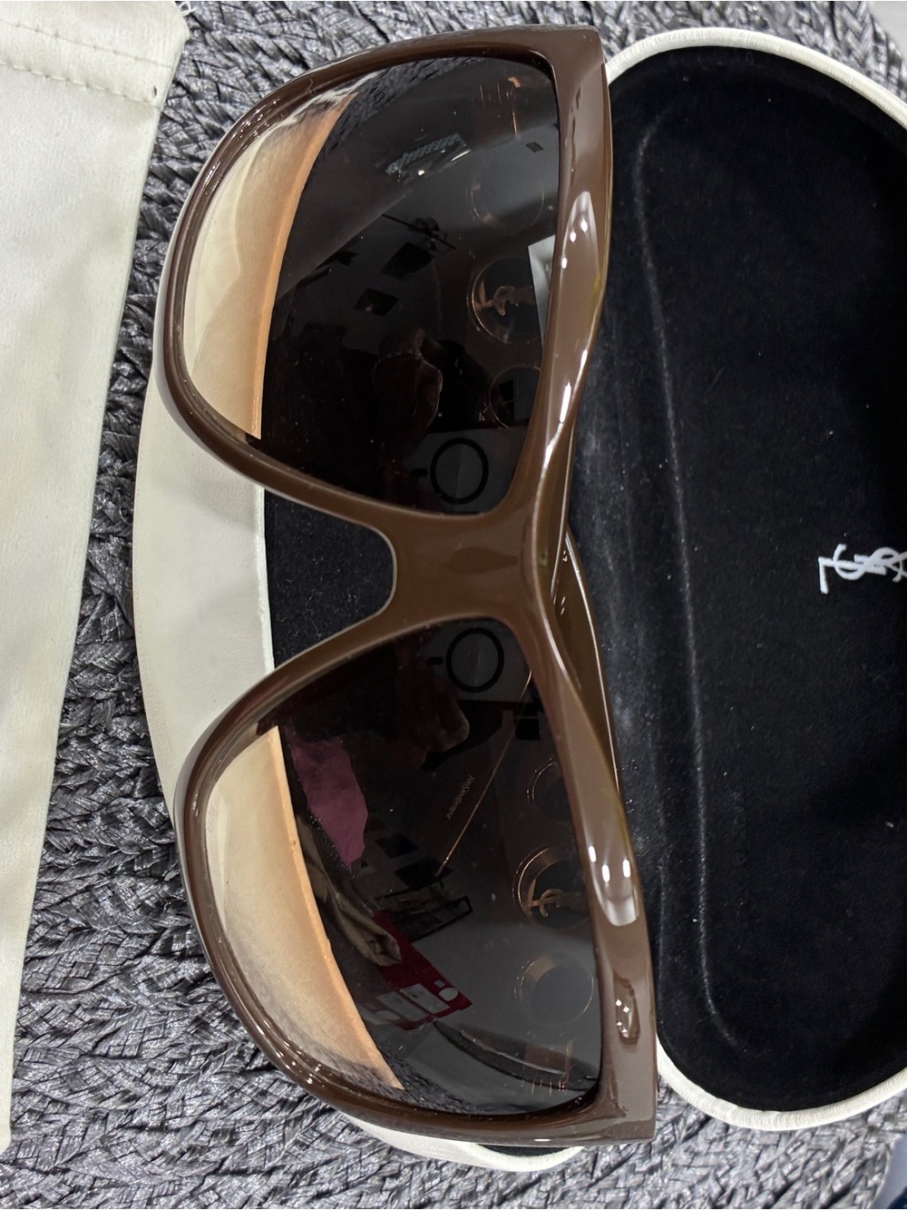 Yves Saint Laurent YSL Brown Shield Sunglasses w/ Case & Dust Bag Authentic - Picture 5 of 8